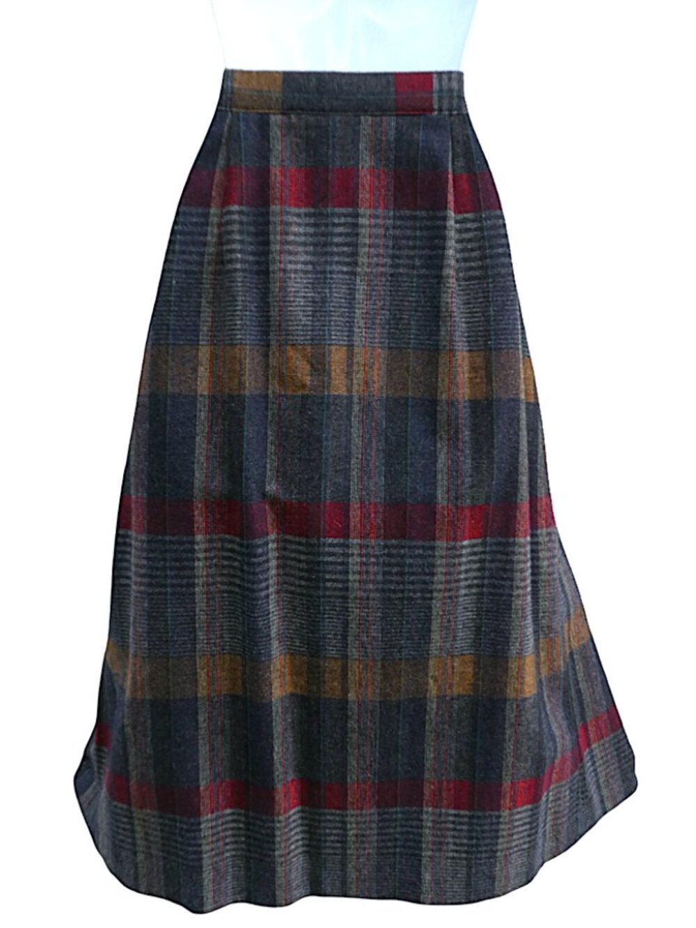 Vintage 60s Panther USA Pleated Midi Skirt Tartan Plaid WooL Blend Fringed Edge - Picture 3 of 8